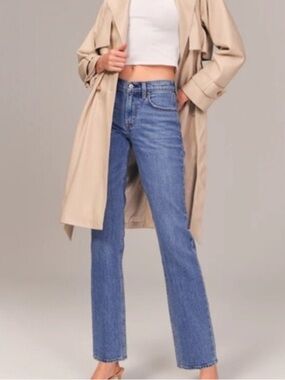 Abercrombie and Fitch Slim Straight Leg Wide Jeans Stretch Mid Rise Waist Zip 31